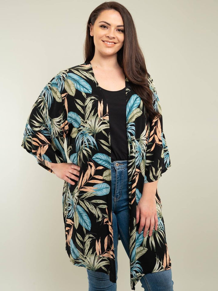PLUS SIZE BLACK FLORAL CARDIGAN