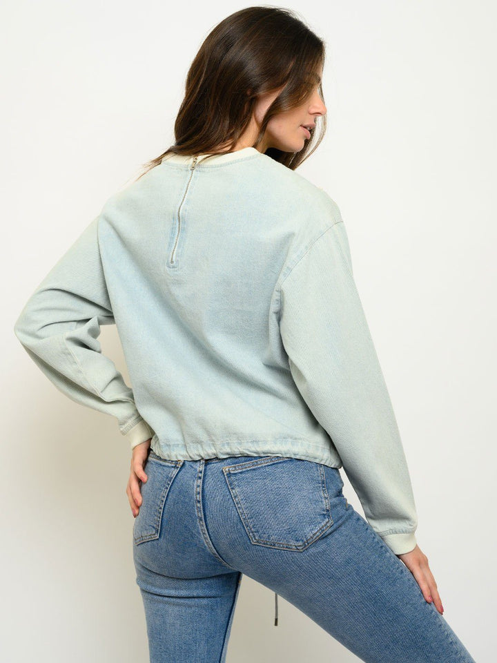 WOMEN'S LONG SLEEVE CHAMBRAY EMBROIDERY TOP