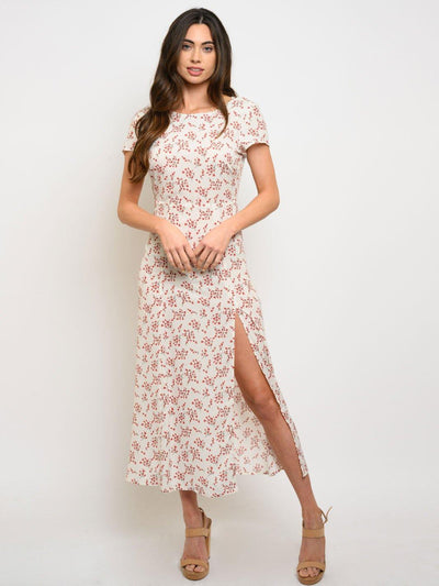 WOMEN'S FLORAL OPEN BACK SLIT MIDI DRESS