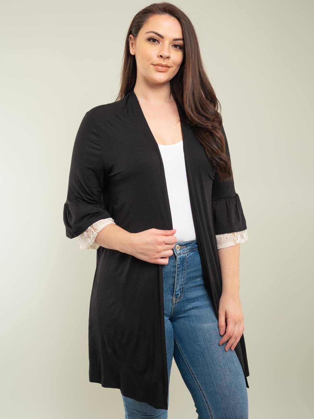 PLUS SIZE 3/4 SLEEVE CARDIGAN