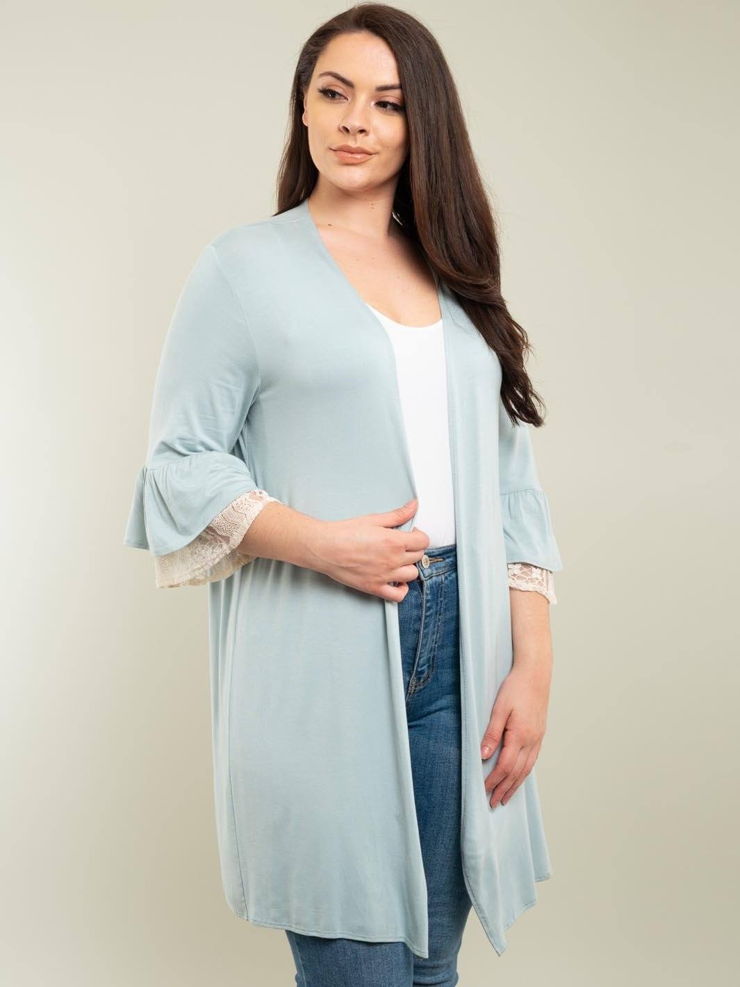 PLUS SIZE 3/4 SLEEVE CARDIGAN