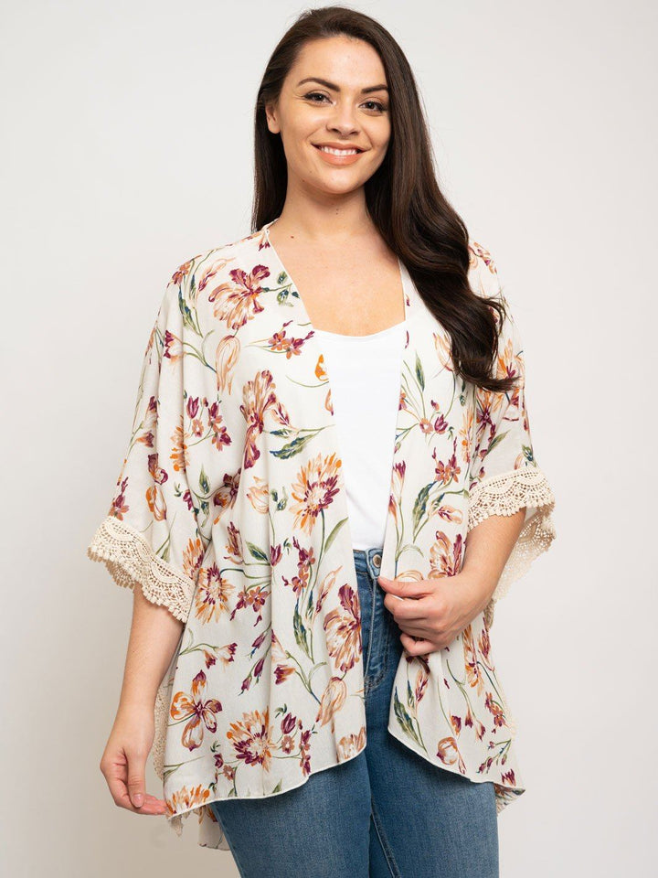 PLUS SIZE FLORAL OPEN CARDIGAN