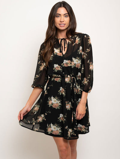WOMEN'S 3/4 SLEEVES FLORAL TUNIC DRESS