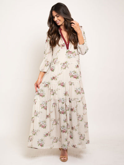 WOMEN'S 3/4 SLEEVES FLORAL MAXI DRESS