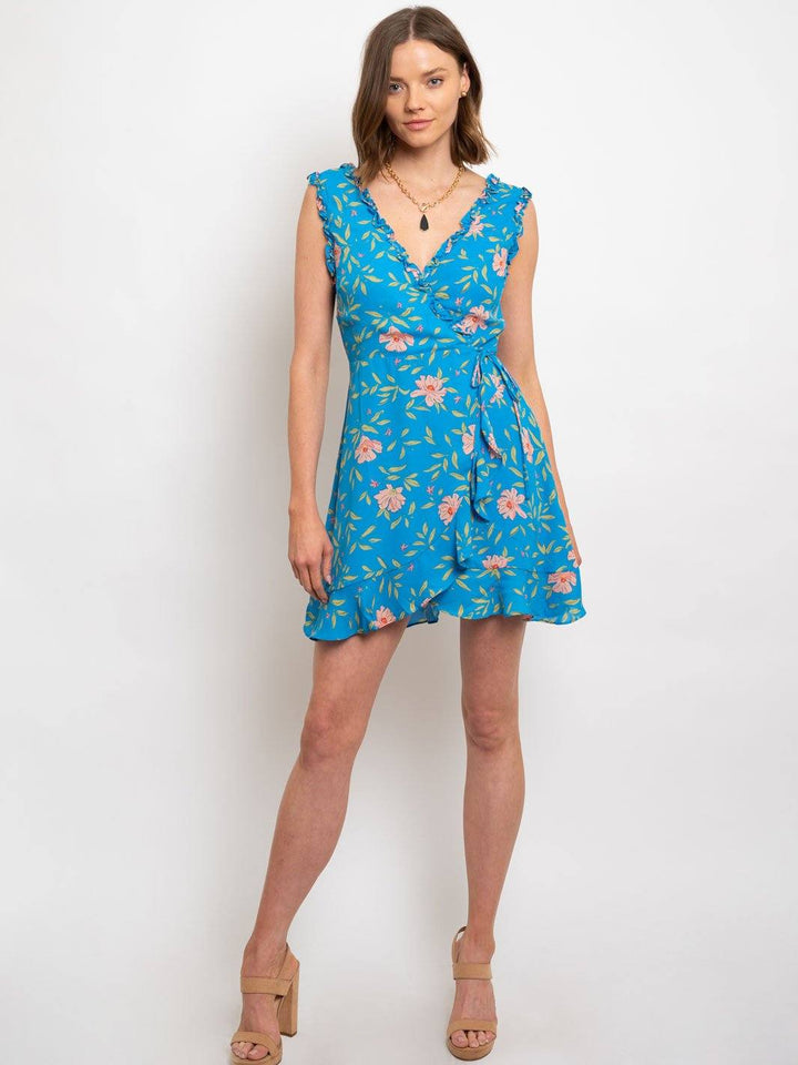 WOMEN'S FLORAL WRAP MINI DRESS