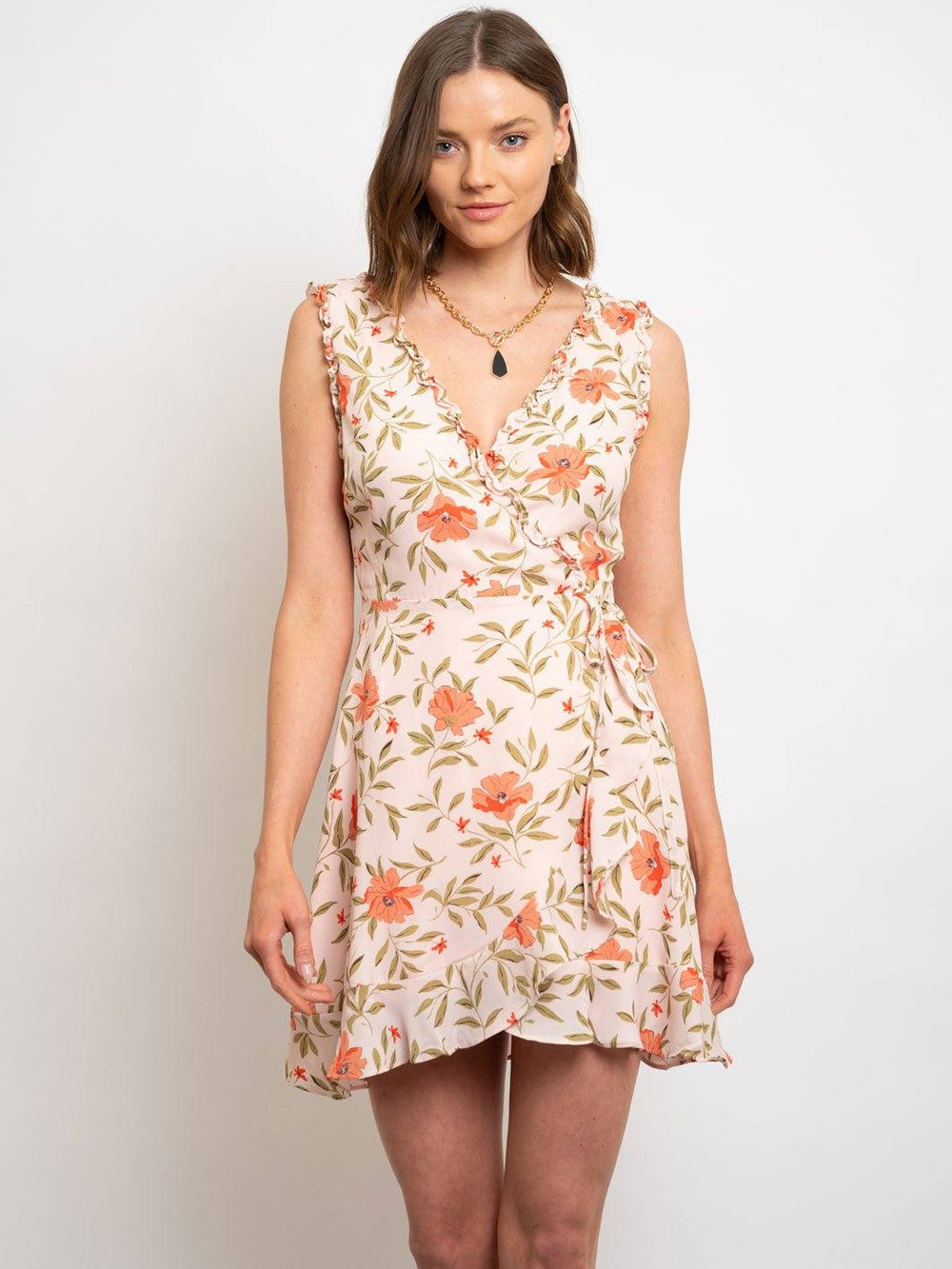 WOMEN'S FLORAL WRAP MINI DRESS