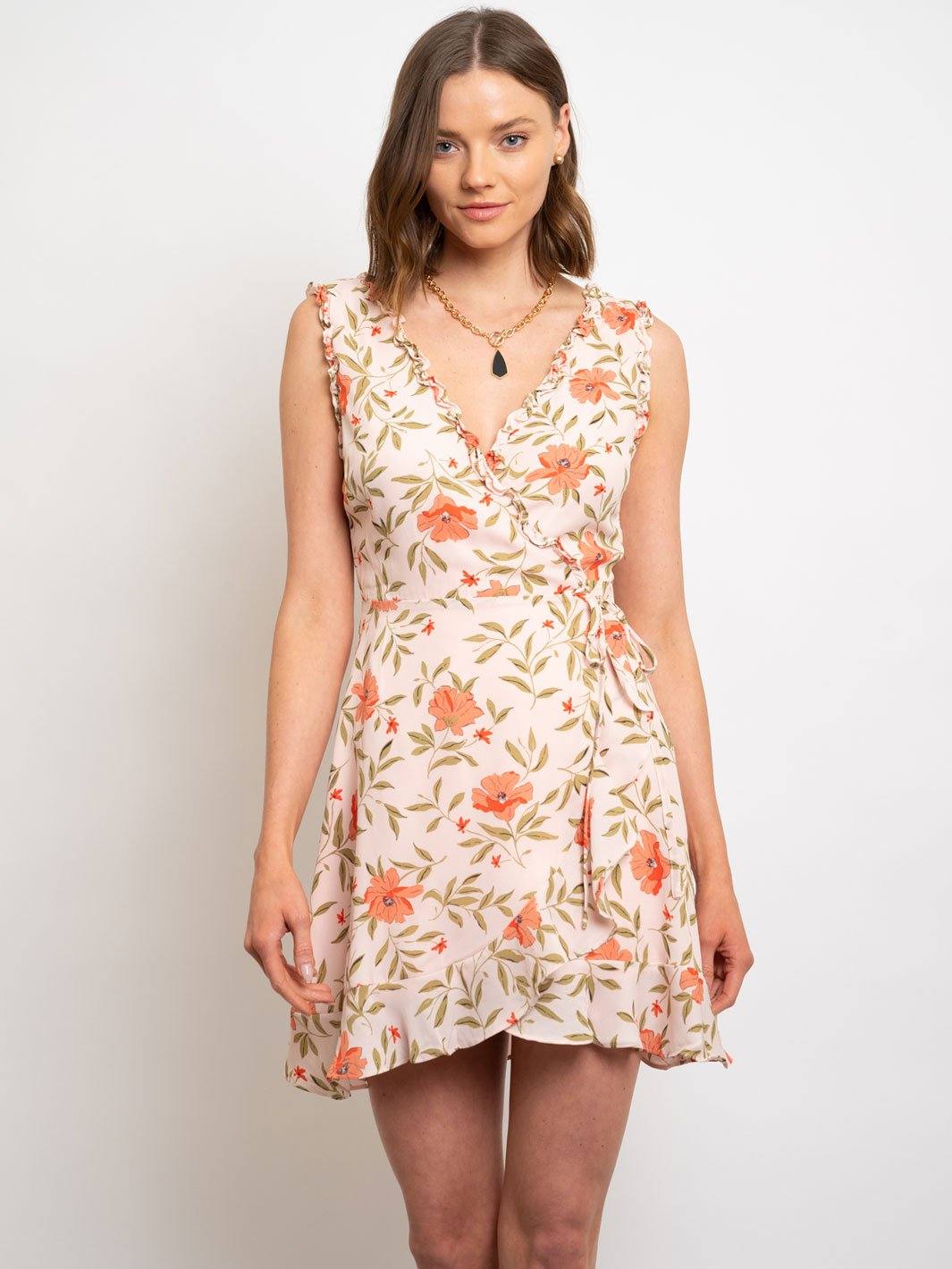 WOMEN'S FLORAL WRAP MINI DRESS
