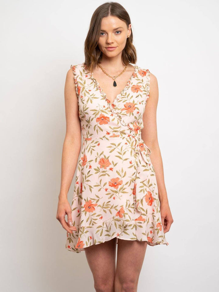 WOMEN'S FLORAL WRAP MINI DRESS