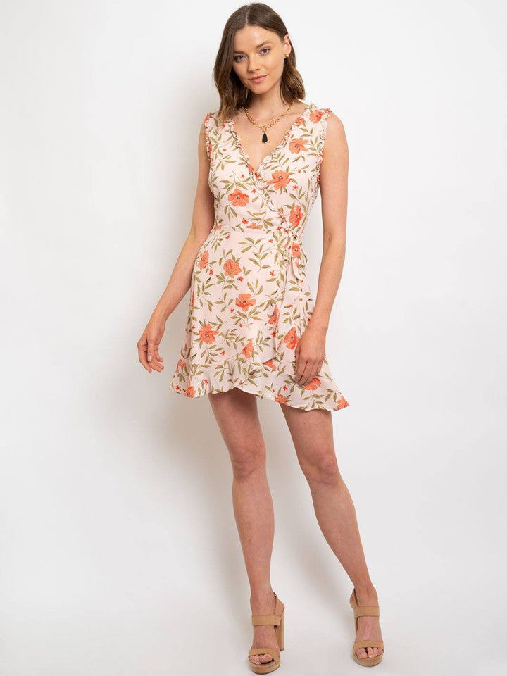 WOMEN'S FLORAL WRAP MINI DRESS
