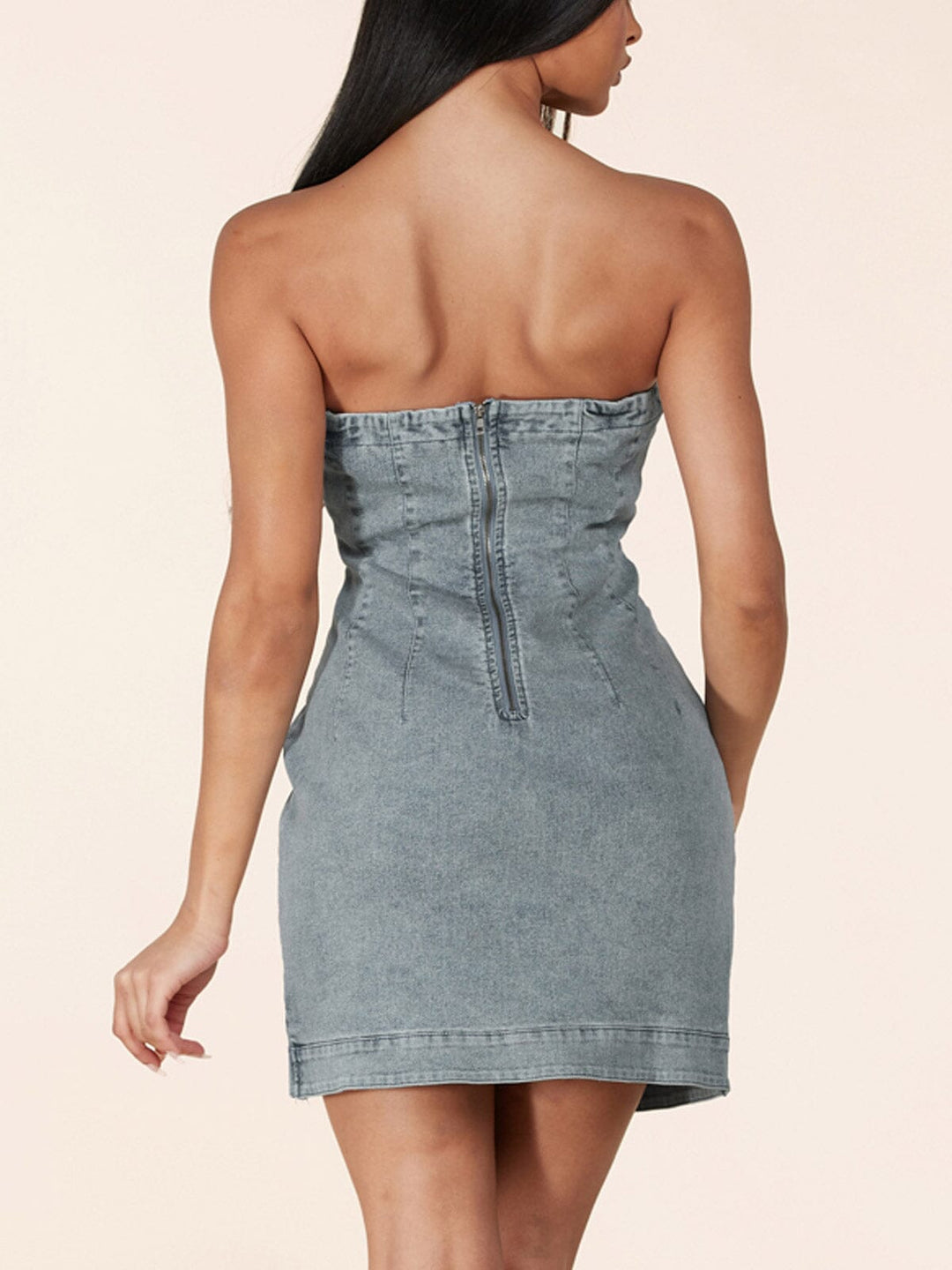 WOMEN'S SLEEVELESS BUTTONS DETAILED DENIM MINI DRESS