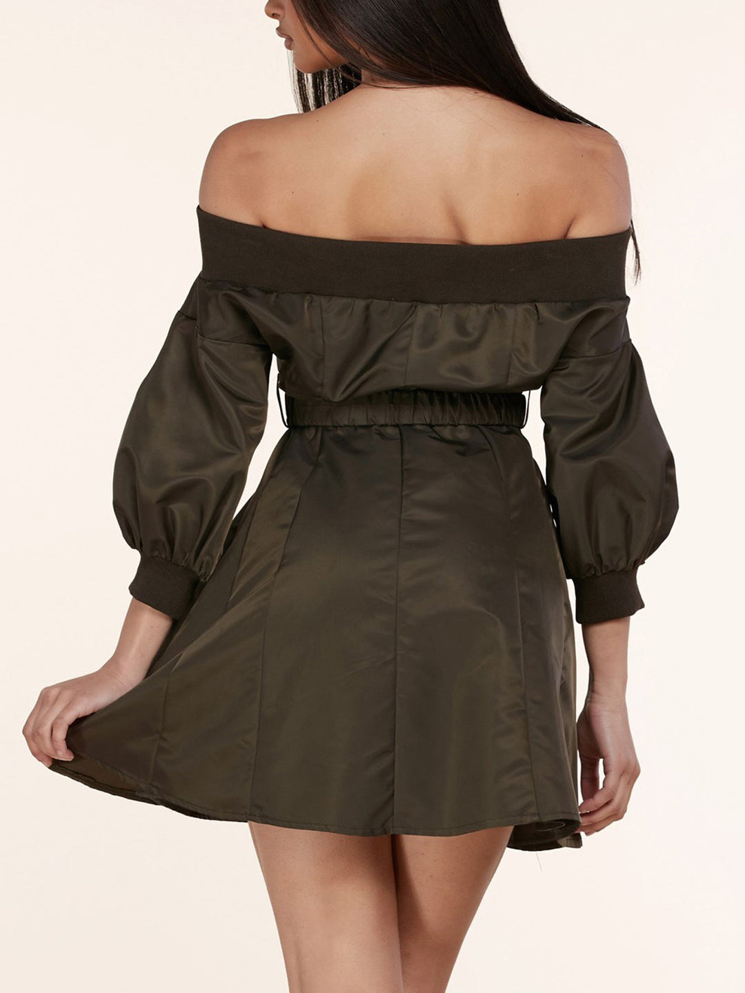WOMEN'S OFF SHOULDER ZIP UP WITH BELT MINI DRESS
