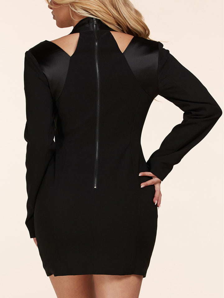 WOMEN'S LONG SLEEVE FRONT CUT OUT BODYCON MINI DRESS