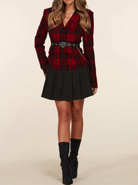 WOMEN'S LONG SLEEVE PLAID FLARE MINI DRESS