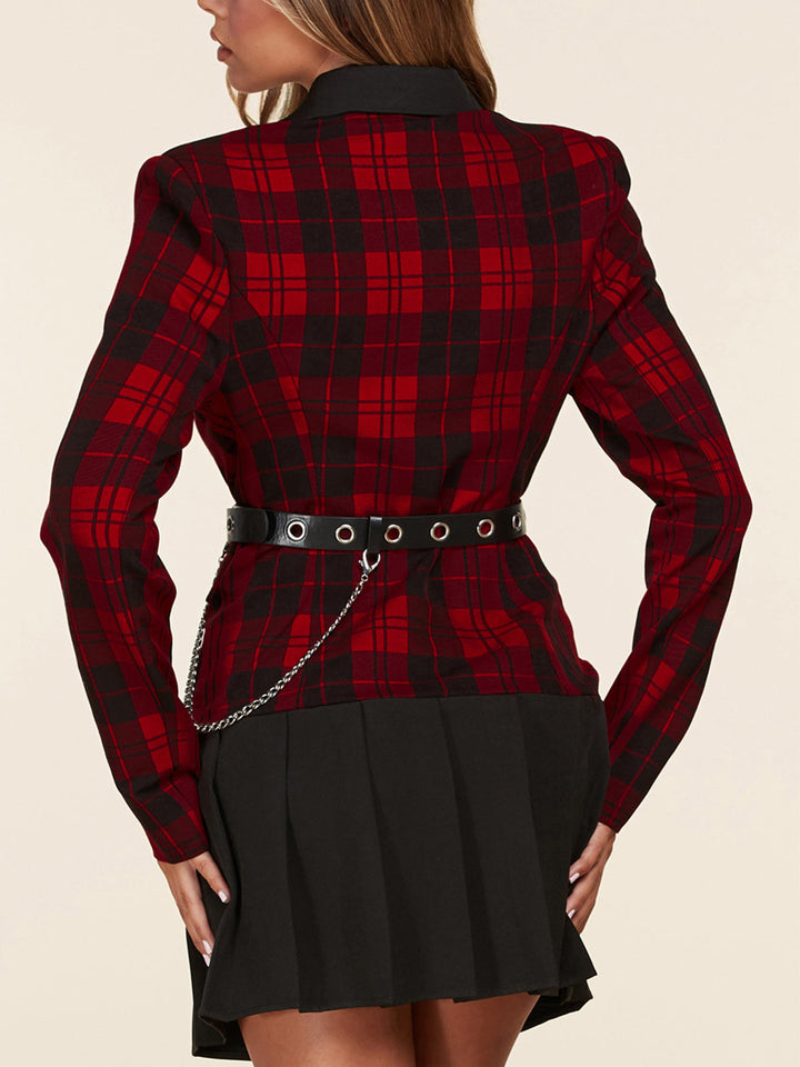 WOMEN'S LONG SLEEVE PLAID FLARE MINI DRESS