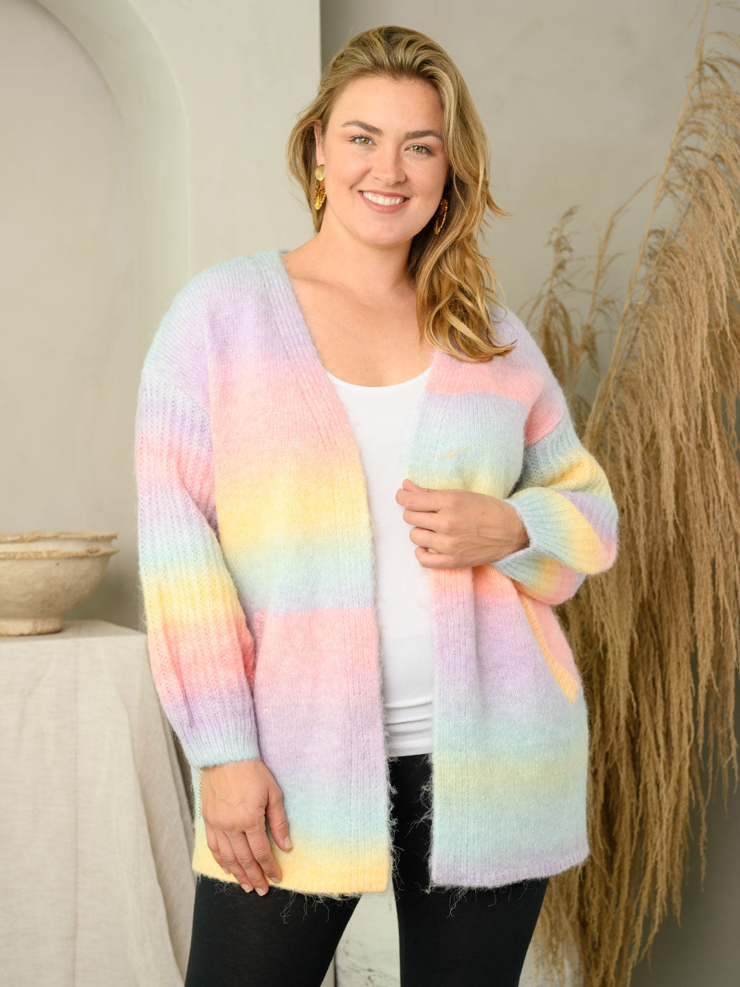 PLUS SIZE COLORBLOCK OPEN CARDIGAN