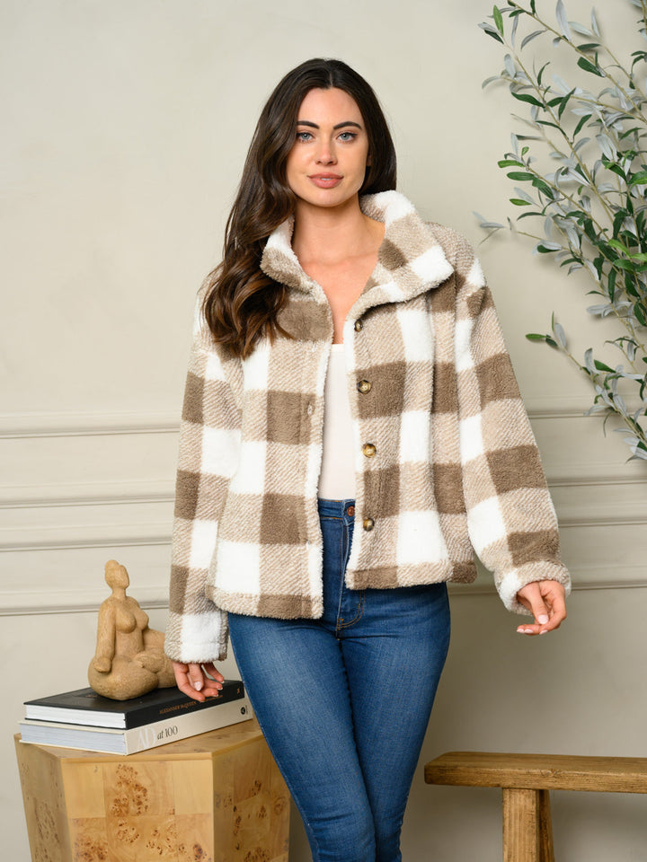 WOMEN'S LONG SLEEVE PLAID COLLAR COAT SWEATER