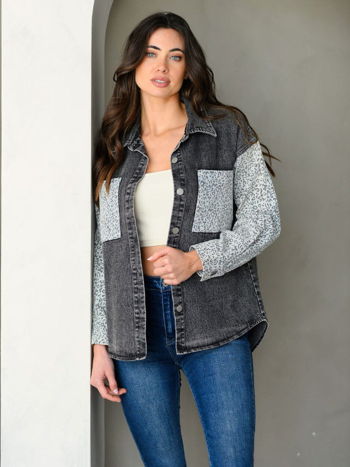 WOMEN'S LONG SLEEVE DENIM ANIMAL PRINT JACKET