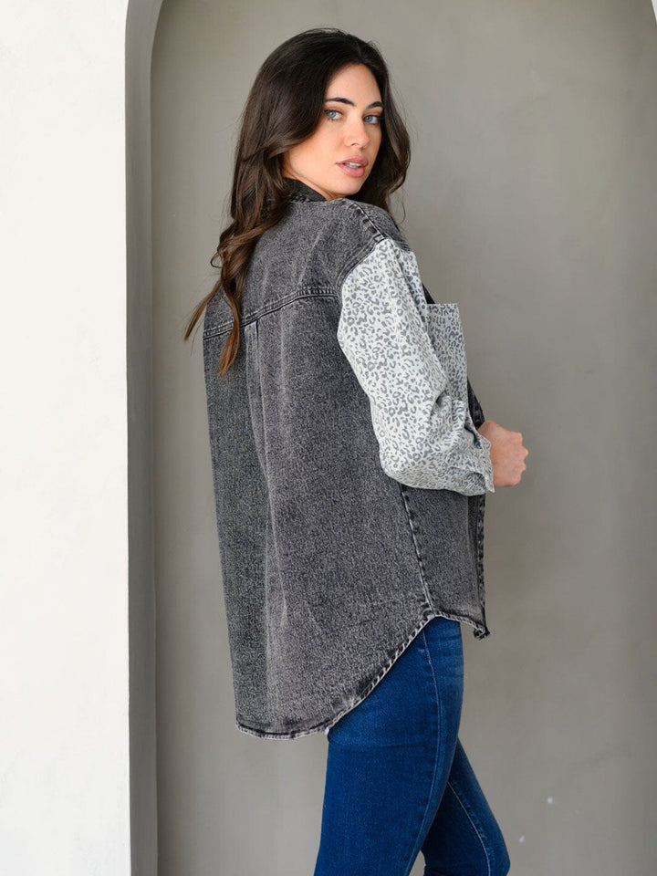 WOMEN'S LONG SLEEVE DENIM ANIMAL PRINT JACKET