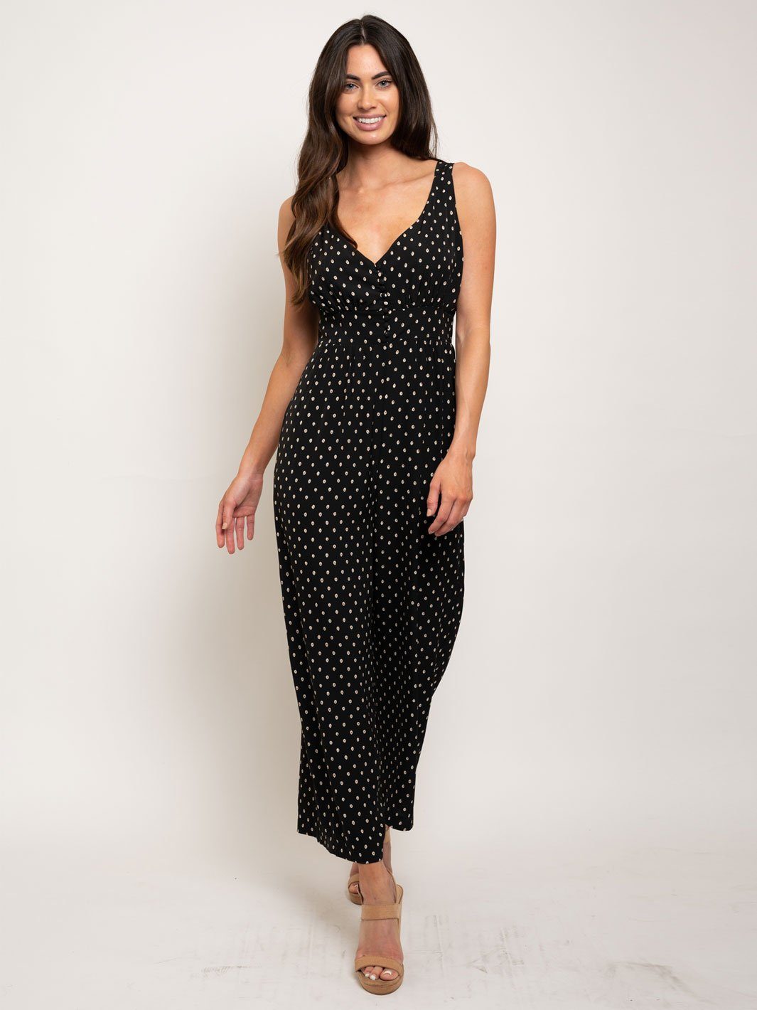 WOMEN'S SLEEVELESS BUTTON FRONT POCKETS JUMPSUIT