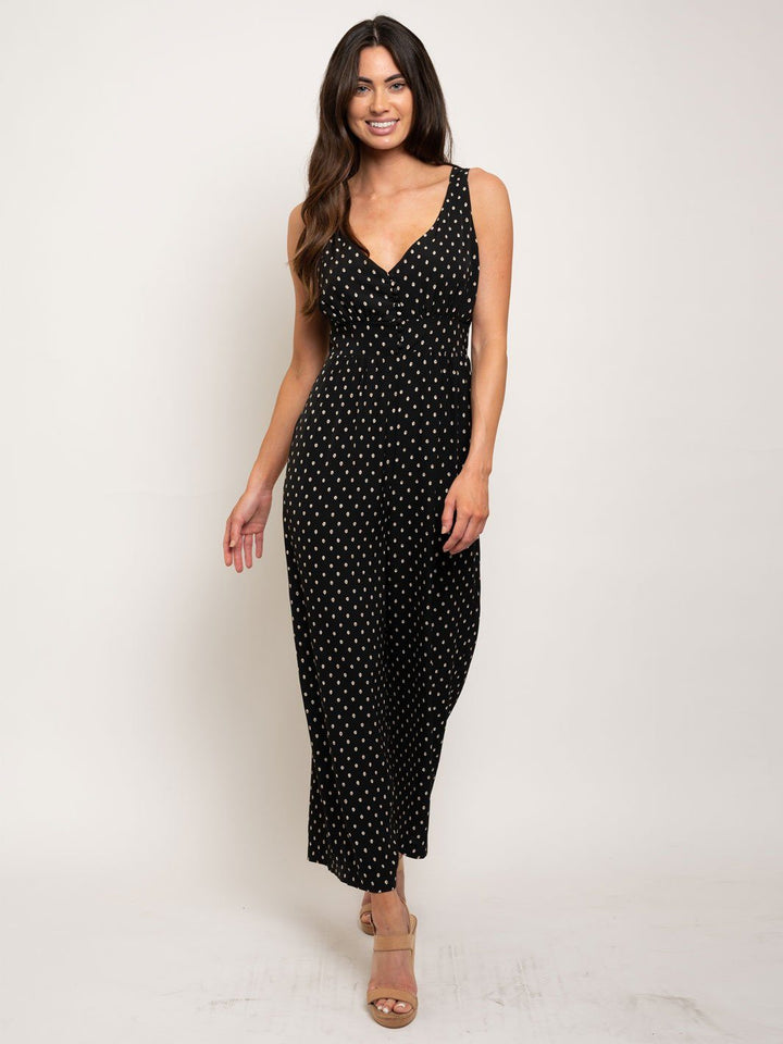 WOMEN'S SLEEVELESS BUTTON FRONT POCKETS JUMPSUIT