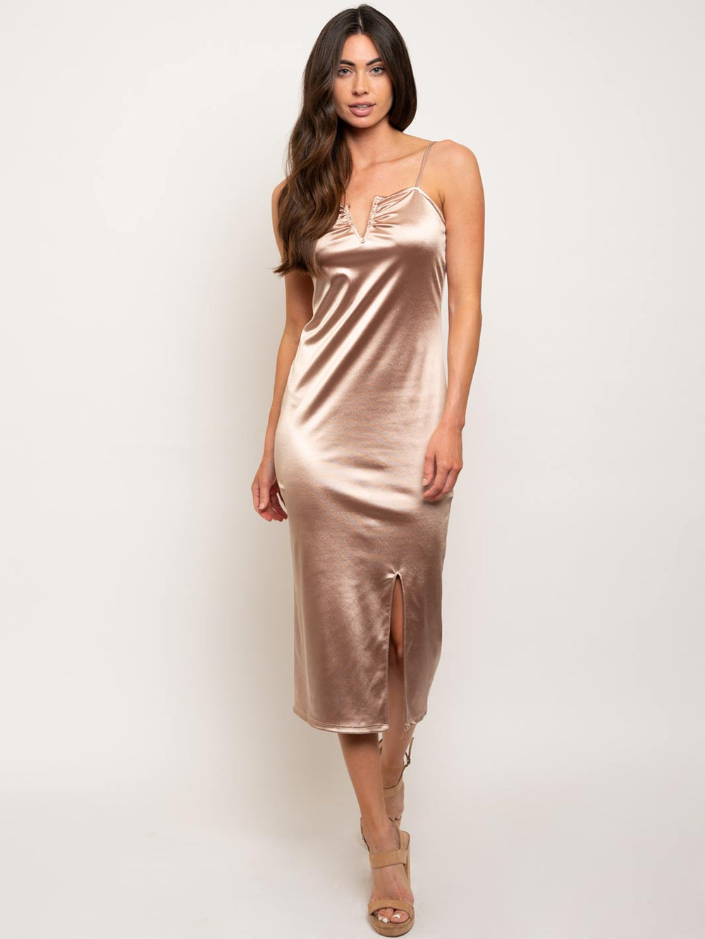 WOMEN'S V-NECK BODYCON MIDI DRESS