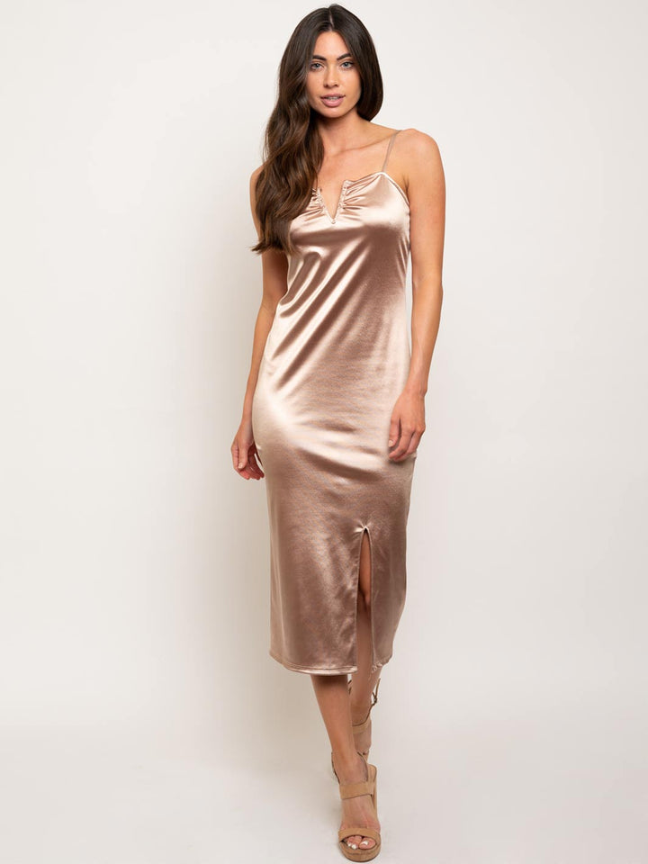 WOMEN'S V-NECK BODYCON MIDI DRESS