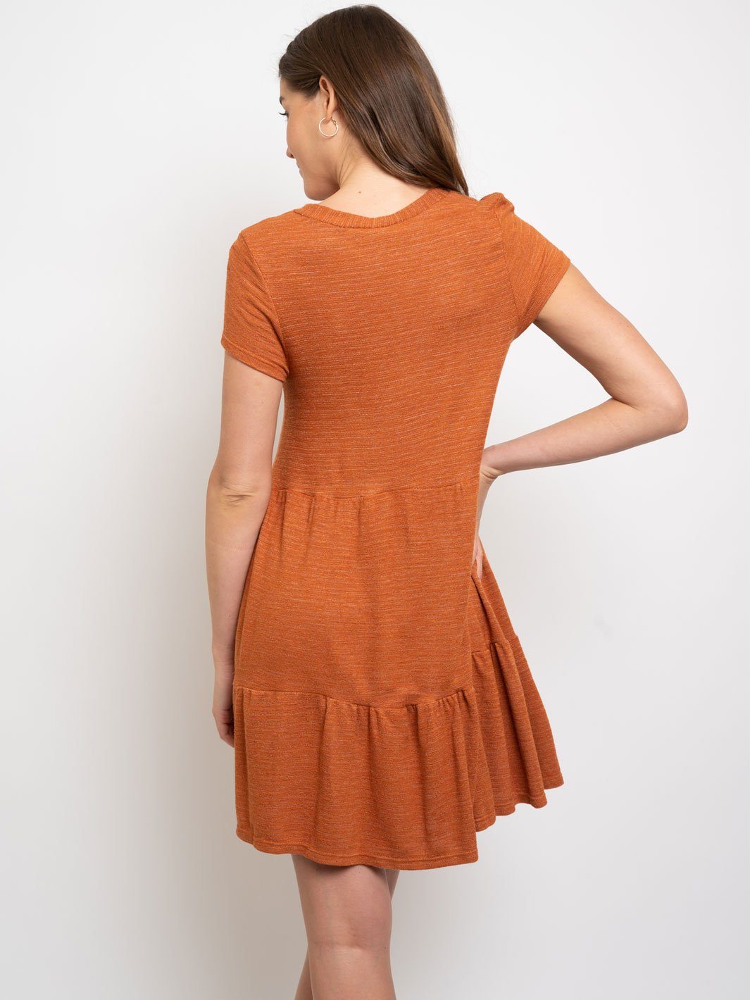 WOMEN'S RUFFLE BUTTON UP SHORT SLEEVE MINI DRESS