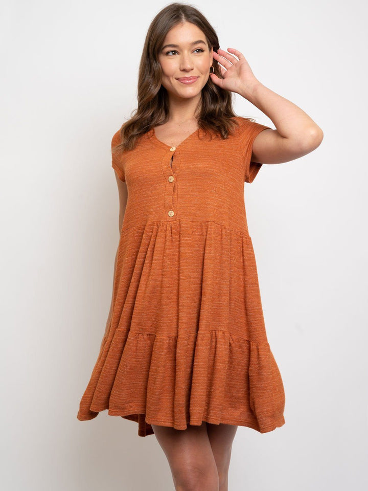 WOMEN'S RUFFLE BUTTON UP SHORT SLEEVE MINI DRESS