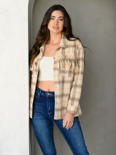 WOMEN'S LONG SLEEVE BUTTON UP PLAID JACKET