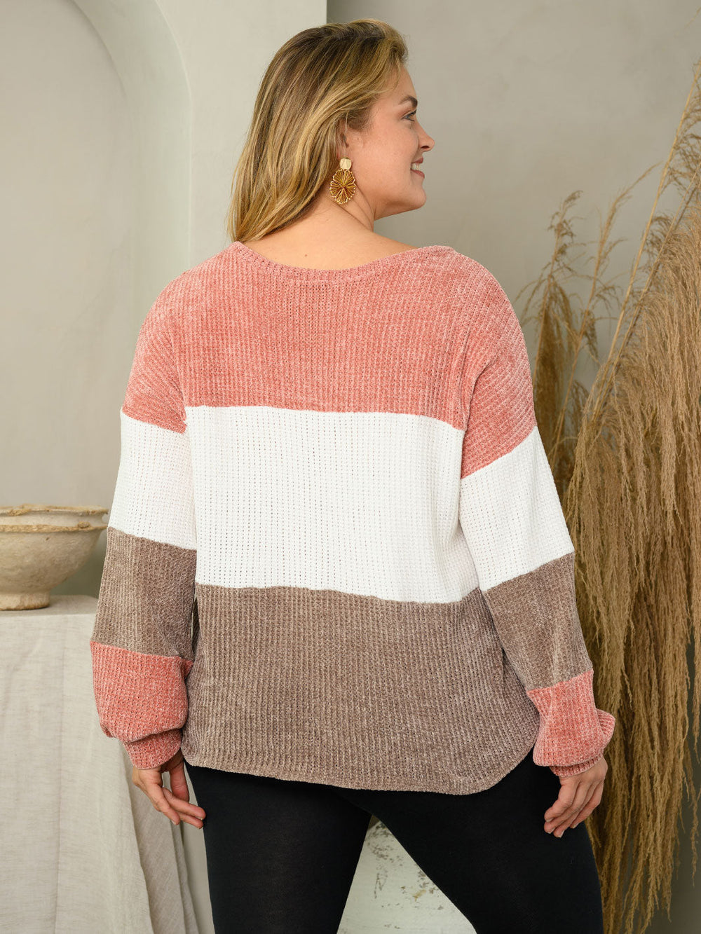 PLUS SIZE COLORBLOCK FRONT TIE SWEATER