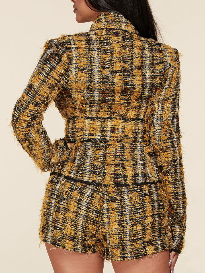 WOMEN'S LONG SLEEVE TOP & SHORTS TWEED 2PC. SET