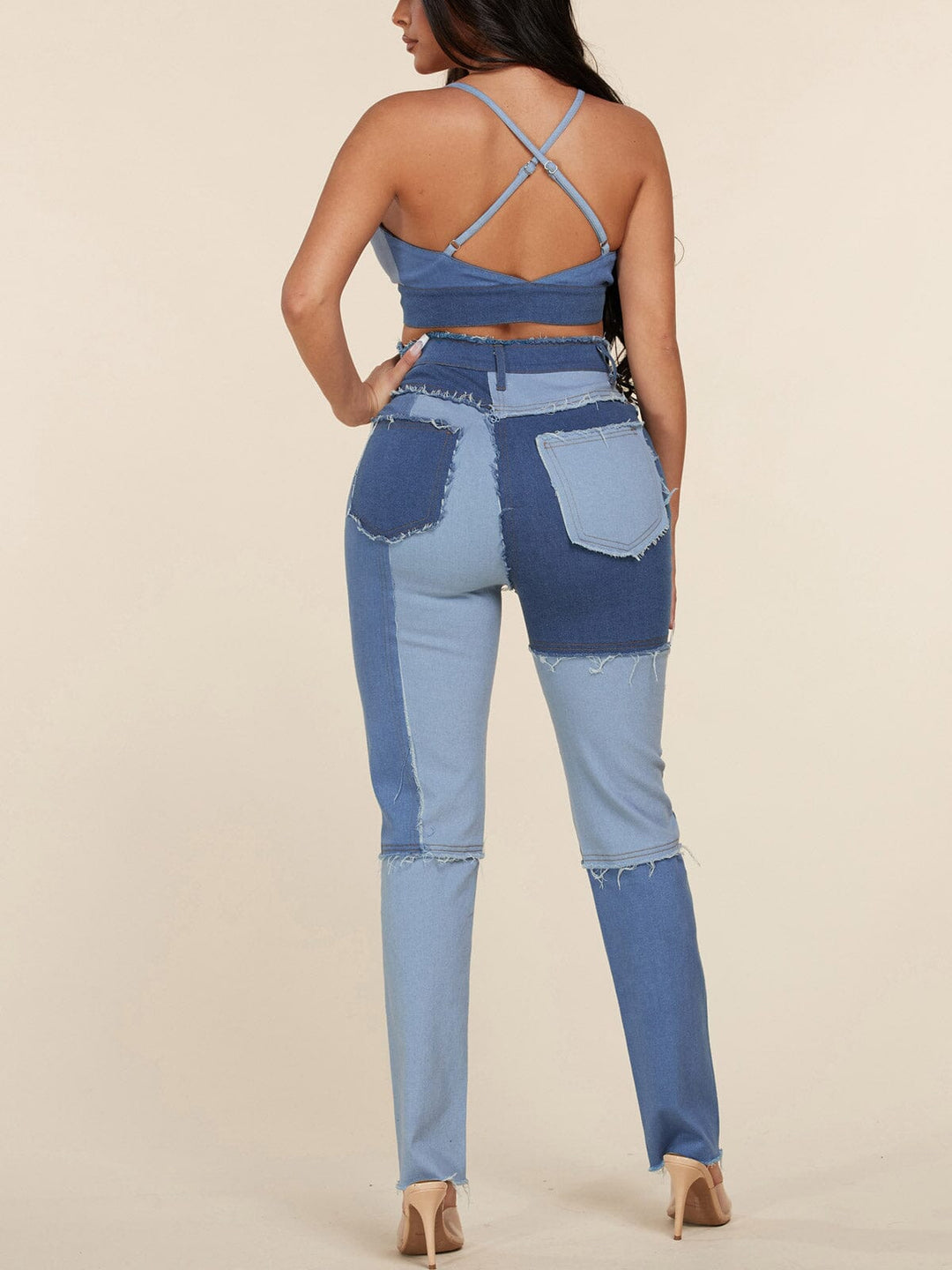 WOMEN'S SLEEVELESS 2PC. TOP & PANTS CHAMBRAY SET
