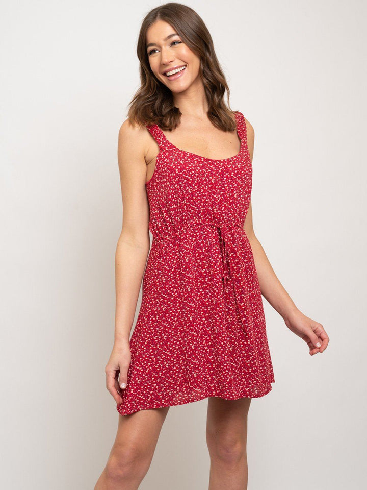 WOMEN'S RED FLORAL MINI DRESS