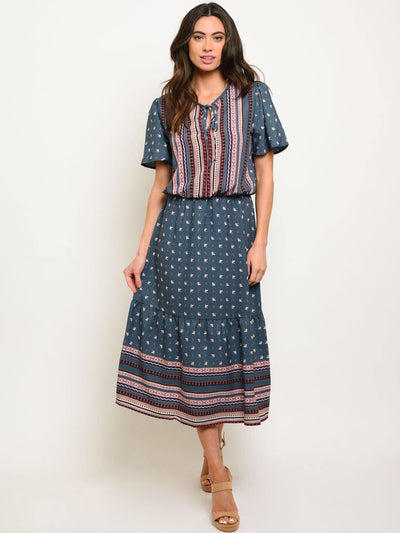 WOMEN'S WOVEN TRIBAL PRINT MAXI DRESS