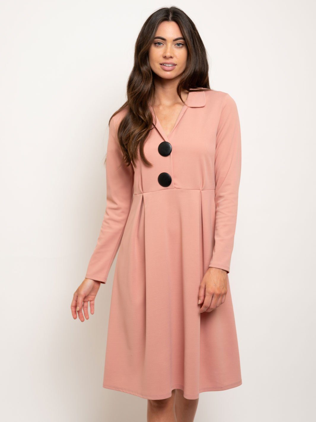 WOMEN'S LONG SLEEVE BUTTONS DETAIL DRESS