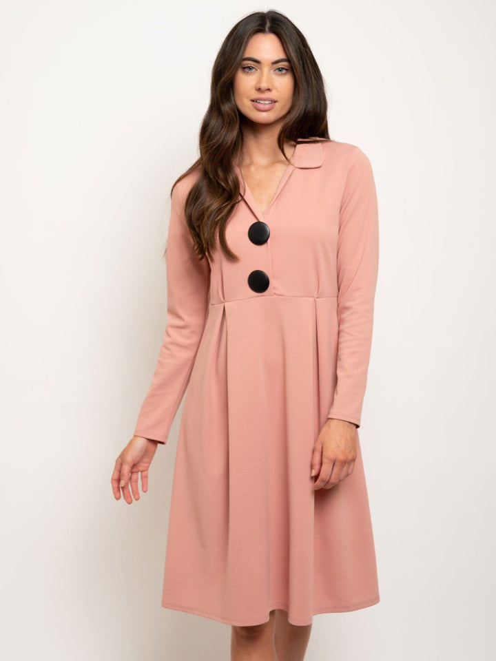 WOMEN'S LONG SLEEVE BUTTONS DETAIL DRESS