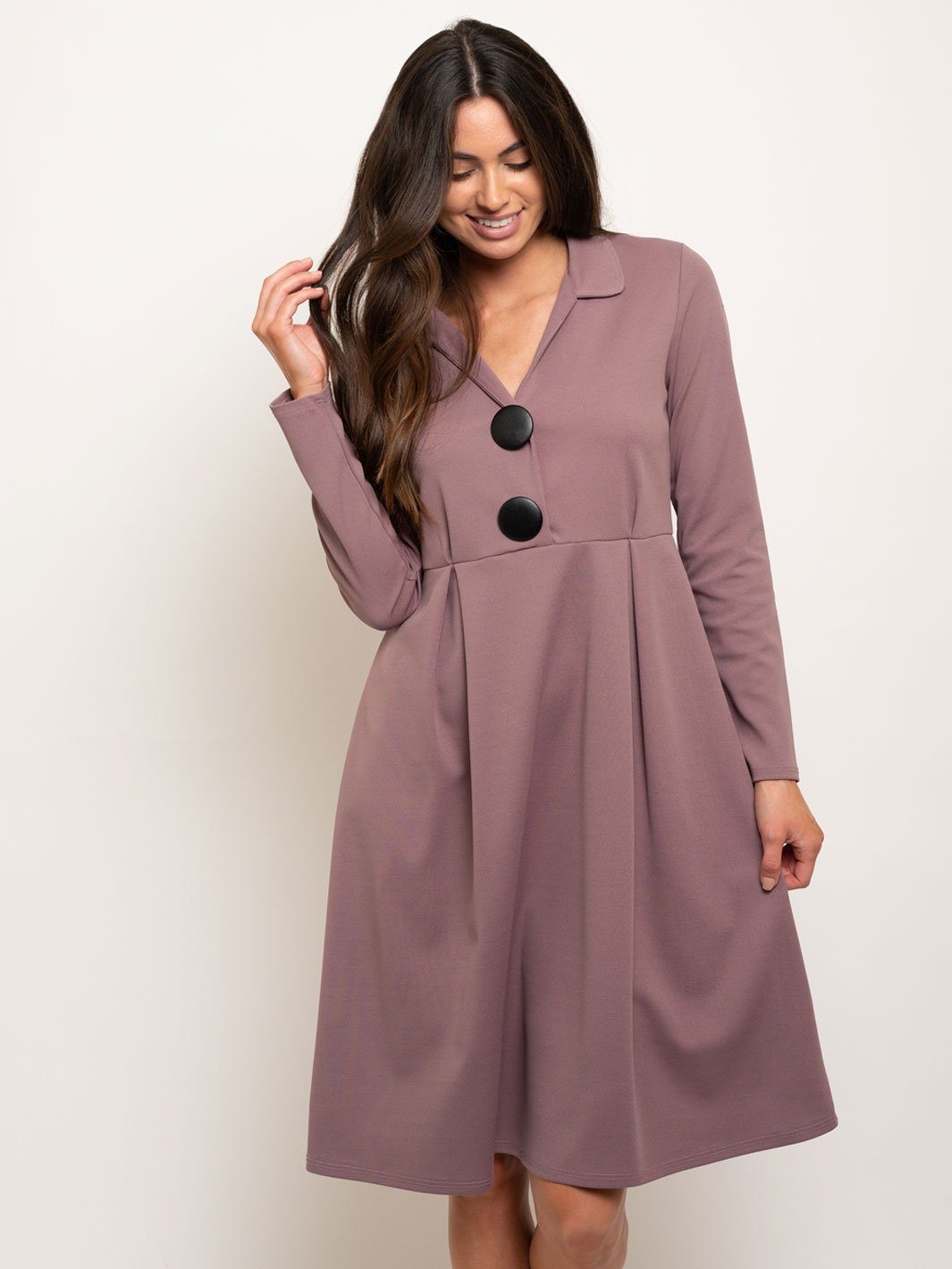 WOMEN'S LONG SLEEVE BUTTONS DETAIL DRESS