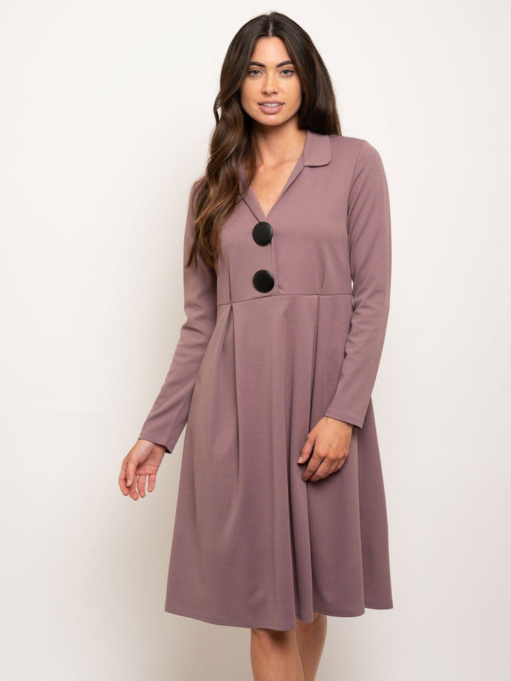 WOMEN'S LONG SLEEVE BUTTONS DETAIL DRESS