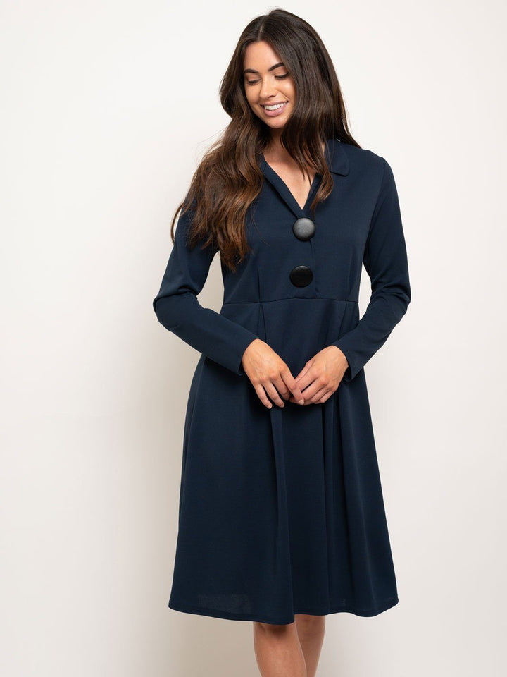 WOMEN'S LONG SLEEVE BUTTONS DETAIL DRESS