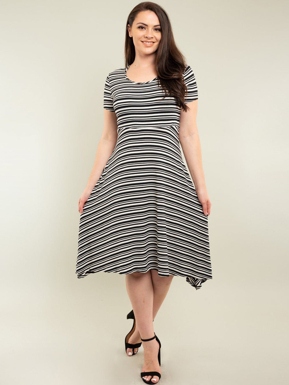 PLUS SIZE MIDI STRIPES DRESS