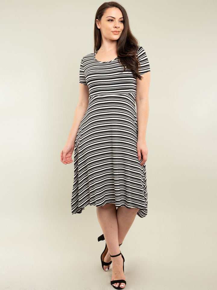 PLUS SIZE MIDI STRIPES DRESS