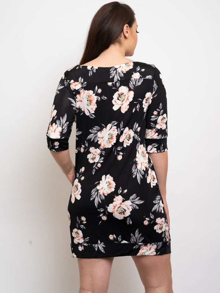 PLUS SIZE FLORAL BLACK DRESS