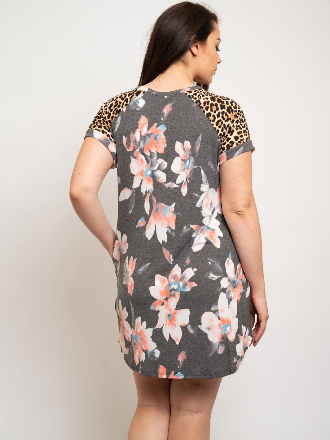 PLUS SIZE FLORAL & LEOPARD PRINT TUNIC DRESS