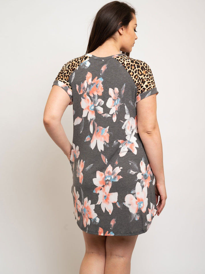 PLUS SIZE FLORAL & LEOPARD PRINT TUNIC DRESS