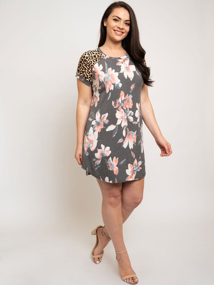 PLUS SIZE FLORAL & LEOPARD PRINT TUNIC DRESS