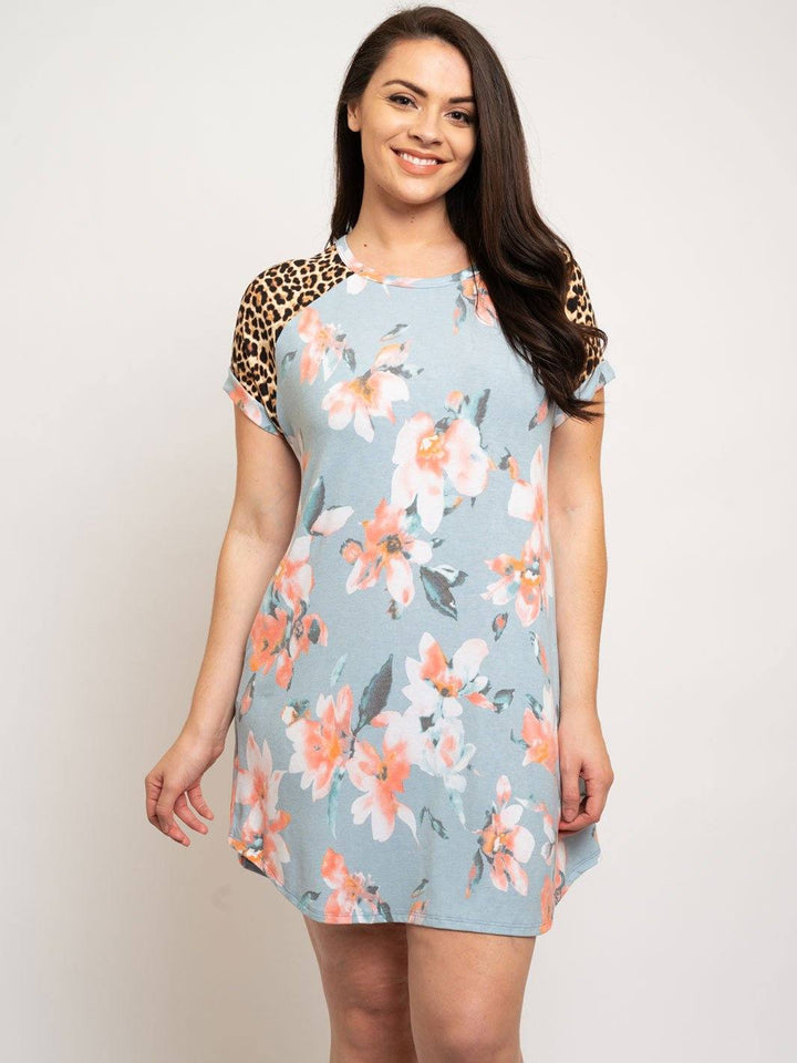 PLUS SIZE FLORAL & LEOPARD PRINT TUNIC DRESS