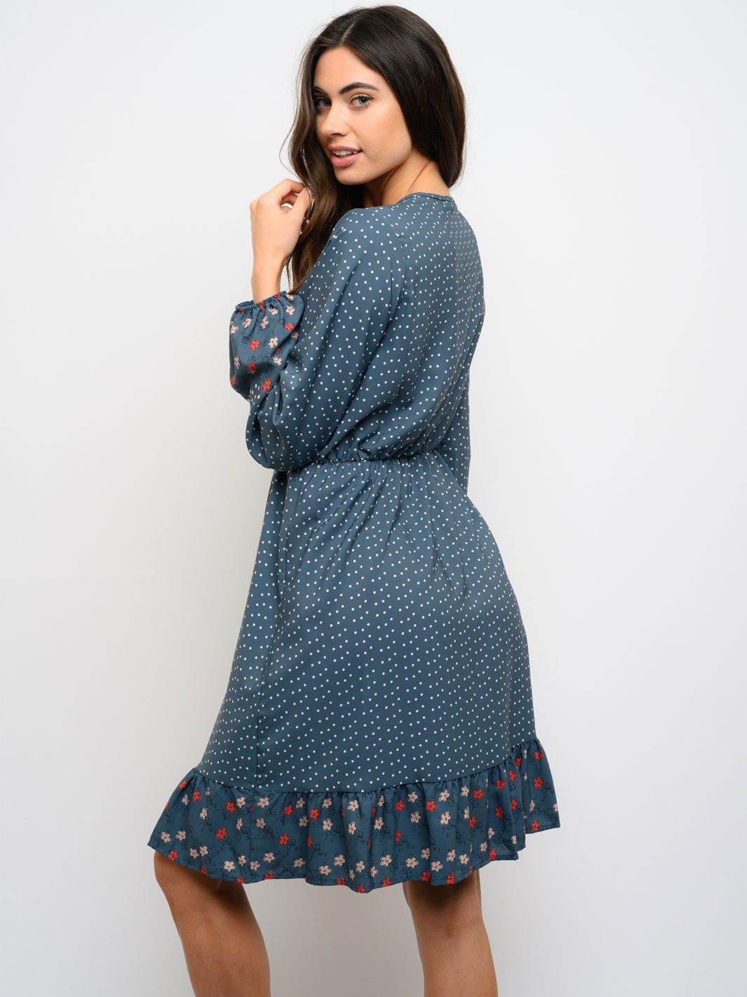 WOMEN'S LONG SLEEVE FLORAL POLKA DOTS DRESS