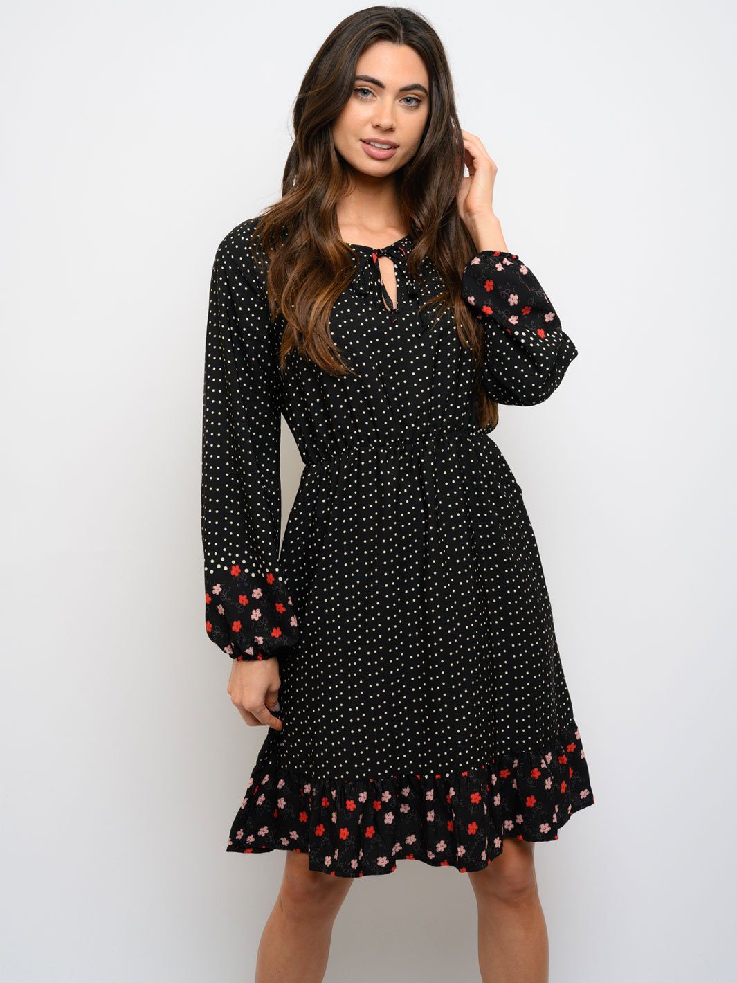 WOMEN'S LONG SLEEVE FLORAL POLKA DOTS DRESS