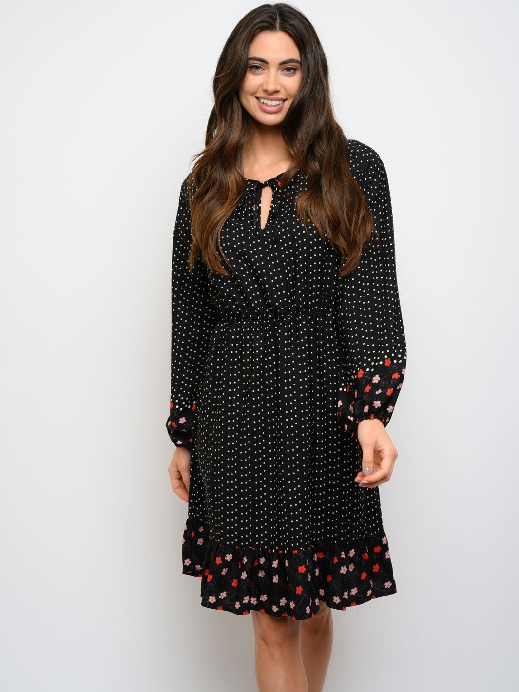 WOMEN'S LONG SLEEVE FLORAL POLKA DOTS DRESS