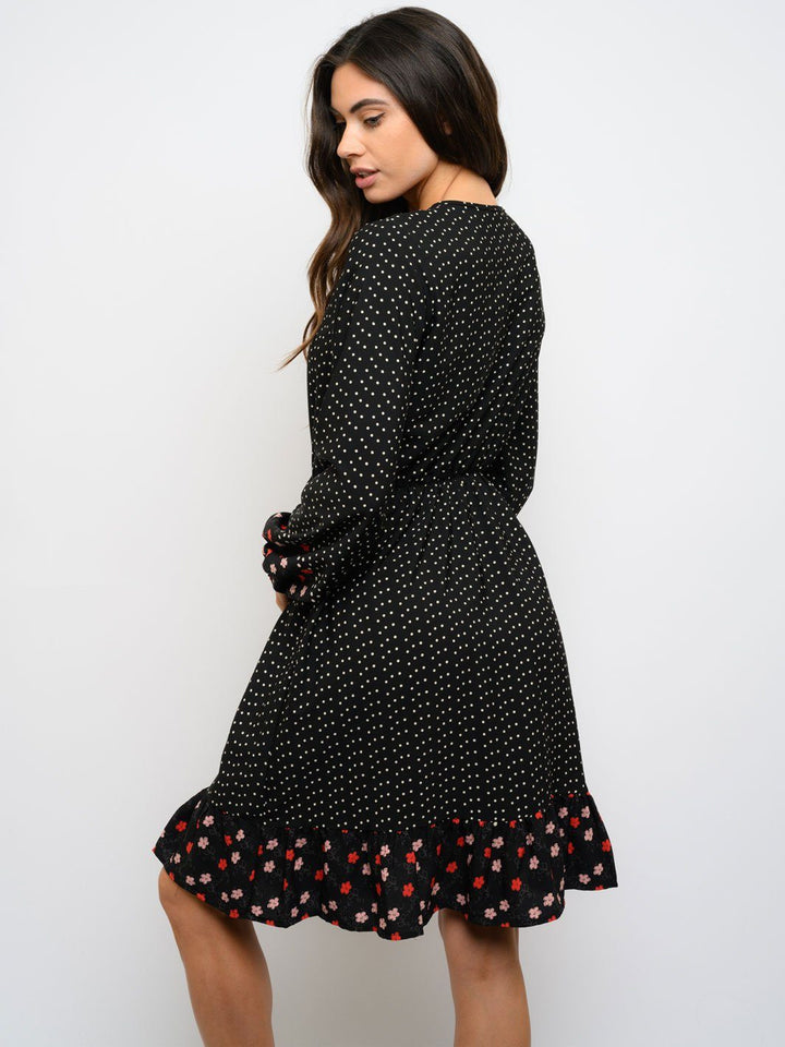 WOMEN'S LONG SLEEVE FLORAL POLKA DOTS DRESS